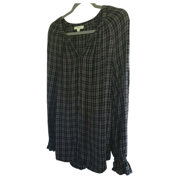 Beachlunchlounge Luna Plaid Ruffle Cuff Tunic Top S Black Gray Long Sleeve - Picture 4 of 11